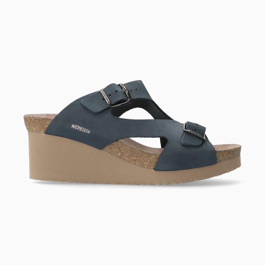 Mephisto TERIE Nubuck Női Wedge Szandál - Sötétkék, HU-49193